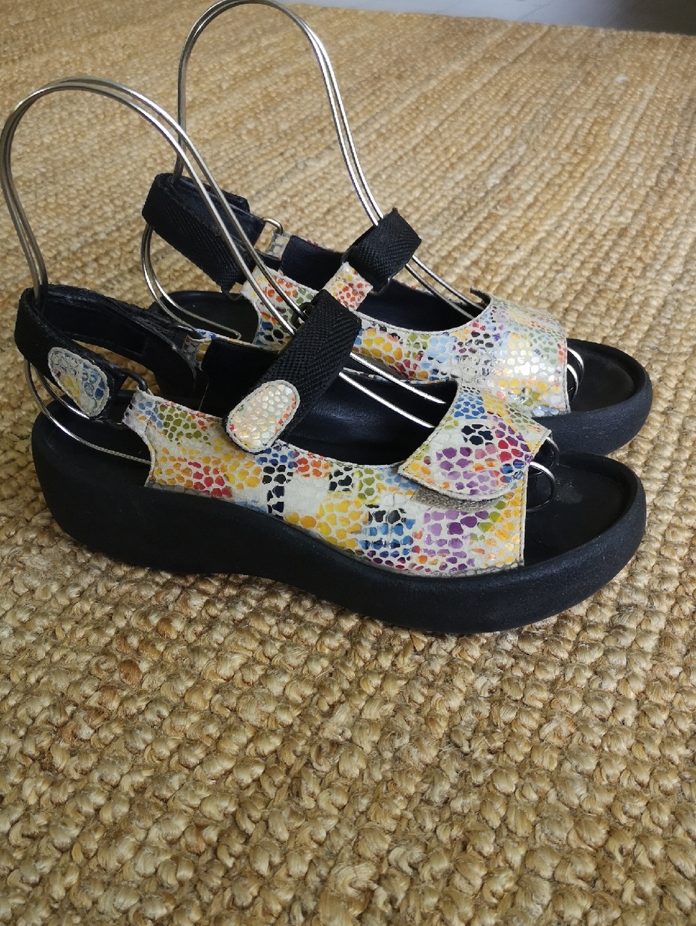 Wolky Multicolor Patterned Leather Platform Sandals